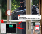 The burglar alarm panel sounds a warning and sends a message to your pnone when triggered.