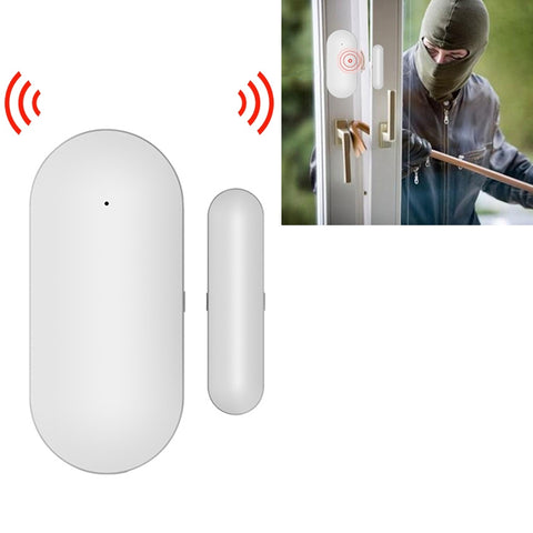 Photo of the front of the wireless door contact and picture of burglar.