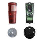 Roller shutter safety beam or gate safety beam with cover removed and the reflector with sunshade.