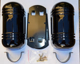 A pair of wired dual beam infrared detectors with metal mounting brackets