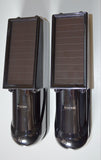 A pair of solar powered infrared beam detectors